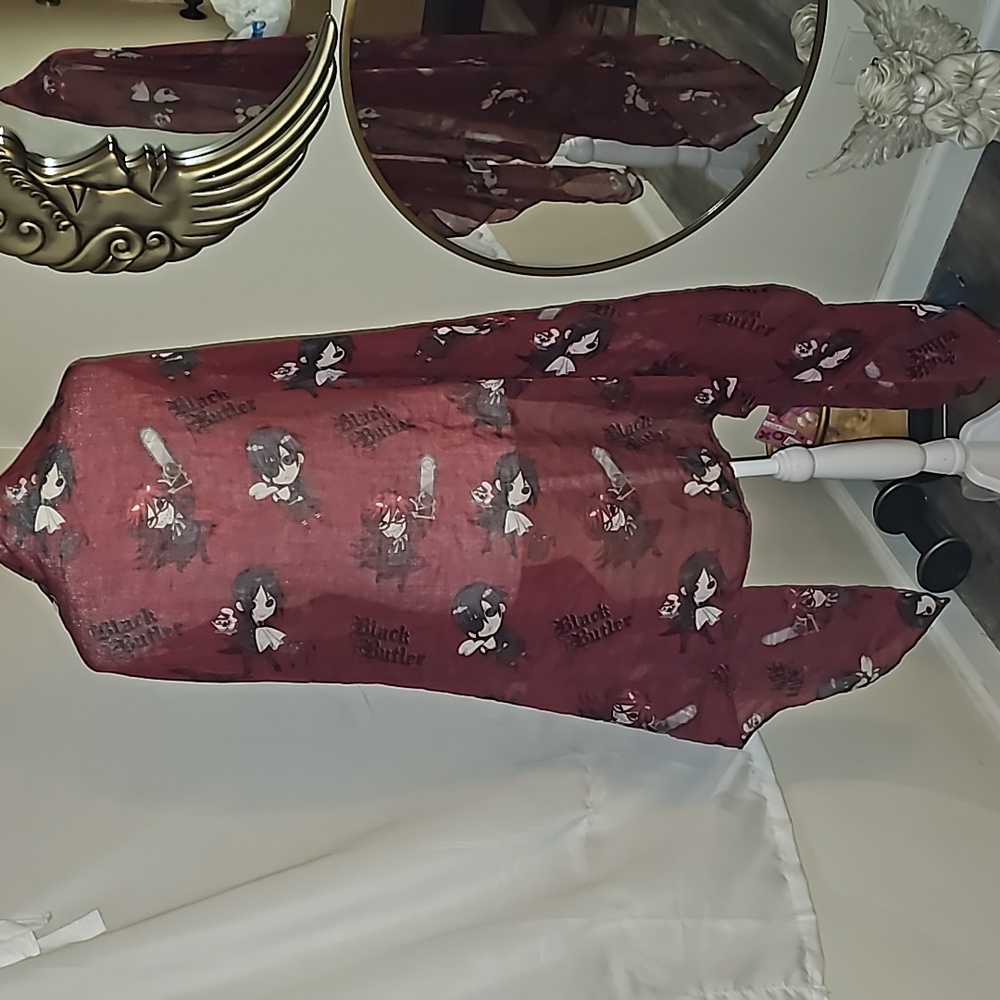 Black Butler scarf semi-sheer multi-purpose maroon black graphic design black i2